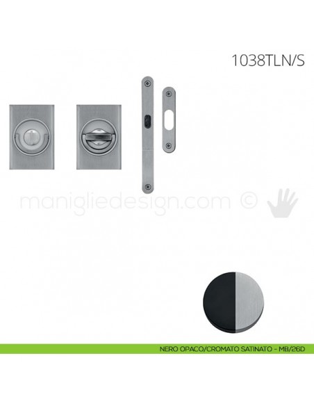 Maniglia per porta a libro Clip Mandelli 1038T con doppio anello con serratura nero opaco-cromato satinato