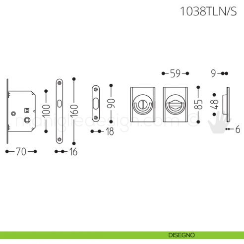 Maniglia per porta a libro Clip Mandelli 1038T con doppio anello con serratura disegno