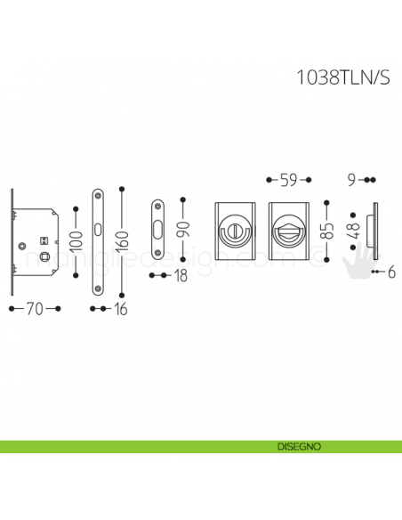 Maniglia per porta a libro Clip Mandelli 1038T con doppio anello con serratura disegno