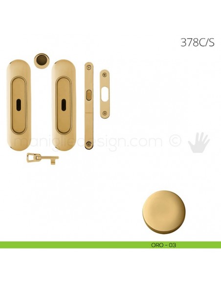 Maniglia per porta scorrevole Clip Mandelli 378 con chiave e serratura oro