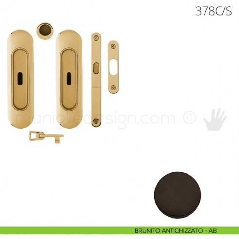 Maniglia per porta scorrevole Clip Mandelli 378 con chiave e serratura brunito antichizzato