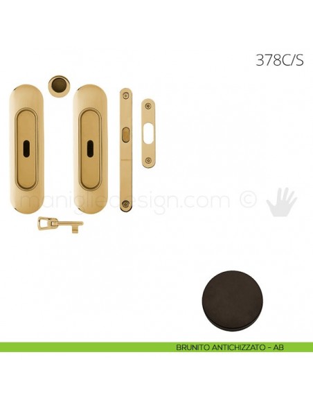Maniglia per porta scorrevole Clip Mandelli 378 con chiave e serratura brunito antichizzato
