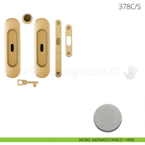 Maniglia per porta scorrevole Clip Mandelli 378 con chiave e serratura nickel satinato opaco