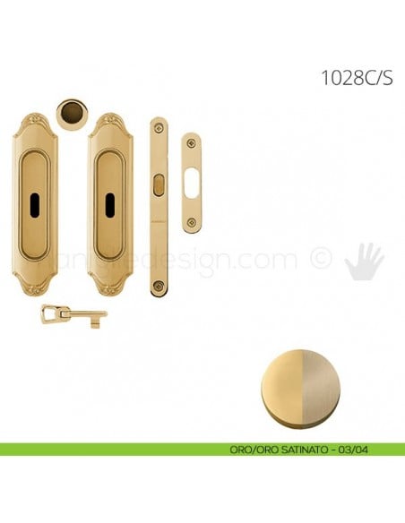 Maniglia per porta scorrevole Clip Mandelli 1028 con chiave e serratura oro-oro satinato