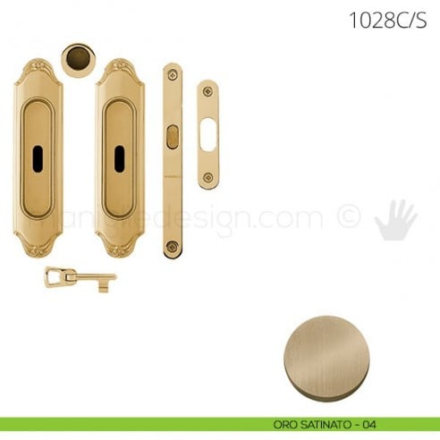 Maniglia per porta scorrevole Clip Mandelli 1028 con chiave e serratura oro satinato