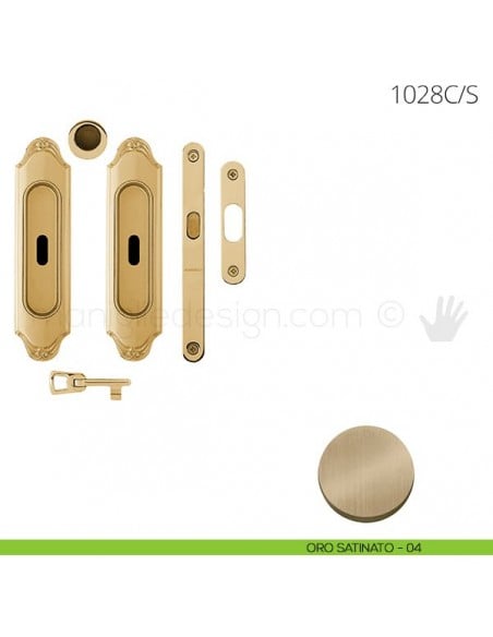 Maniglia per porta scorrevole Clip Mandelli 1028 con chiave e serratura oro satinato