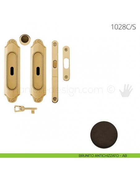 Maniglia per porta scorrevole Clip Mandelli 1028 con chiave e serratura brunito antichizzato