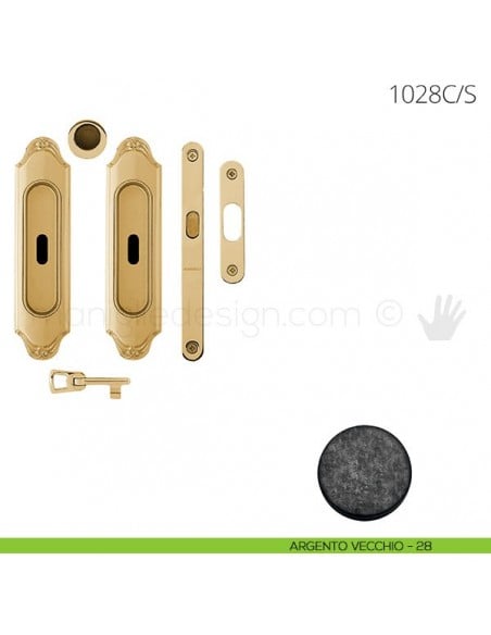 Maniglia per porta scorrevole Clip Mandelli 1028 con chiave e serratura argento vecchio