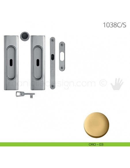 Maniglia per porta scorrevole Clip Mandelli 1038 con chiave e serratura oro