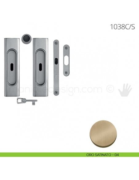 Maniglia per porta scorrevole Clip Mandelli 1038 con chiave e serratura oro satinato