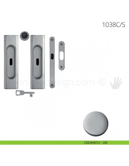 Maniglia per porta scorrevole Clip Mandelli 1038 con chiave e serratura cromato