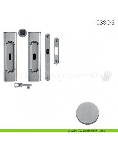 Maniglia per porta scorrevole Clip Mandelli 1038 con chiave e serratura cromato satinato