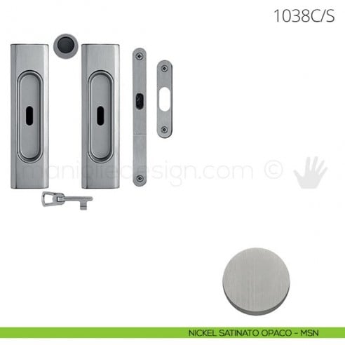 Maniglia per porta scorrevole Clip Mandelli 1038 con chiave e serratura nickel satinato opaco
