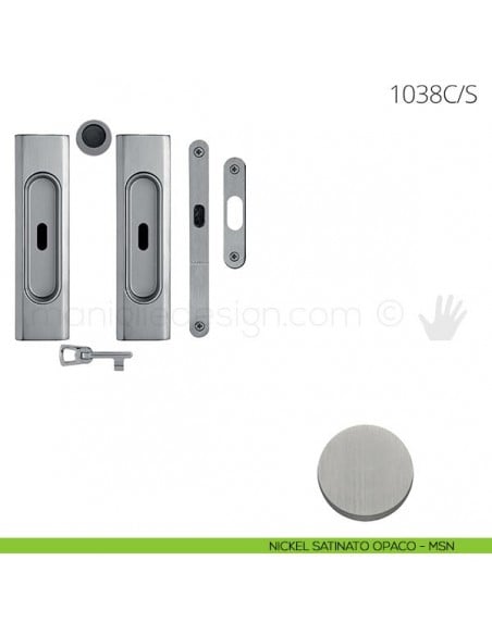 Maniglia per porta scorrevole Clip Mandelli 1038 con chiave e serratura nickel satinato opaco