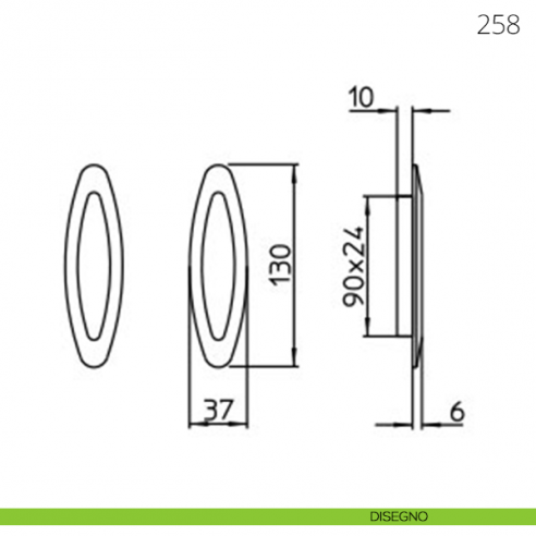 Maniglia per porta scorrevole Mandelli 258 senza foro chiave disegno