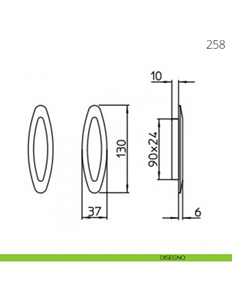 Maniglia per porta scorrevole Mandelli 258 senza foro chiave disegno