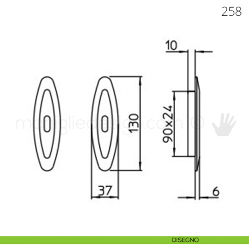 Maniglia per porta scorrevole Mandelli 258 con foro chiave disegno