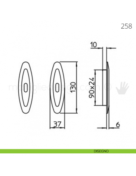 Maniglia per porta scorrevole Mandelli 258 con foro chiave disegno