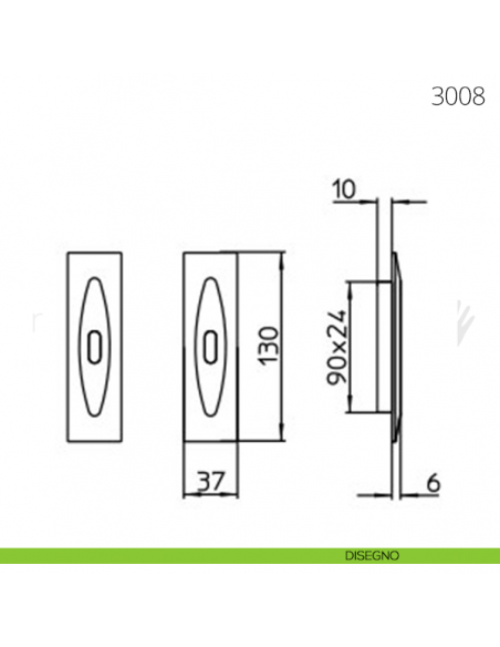 Maniglia per porta scorrevole Mandelli 3008 con foro chiave disegno