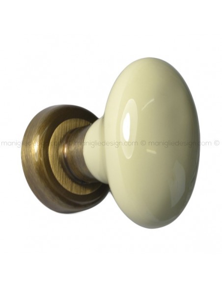 Pomello per porta porcellana champagne ottone bronzato graffiato Samoha Nestori