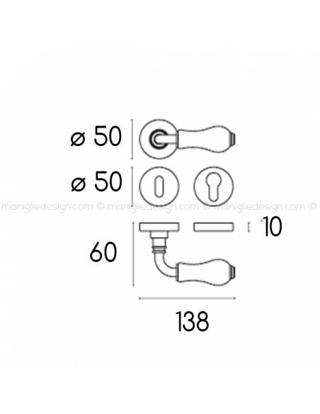 Maniglia porta porcellana craquele ottone bronzato graffiato Samoha Nestori