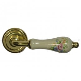 Maniglia porta porcellana avorio decorata ottone lucido verniciato Samoha Nestori