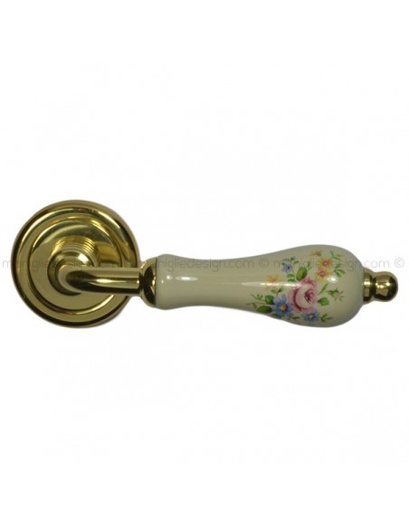 Maniglia porta porcellana avorio decorata ottone lucido verniciato Samoha Nestori