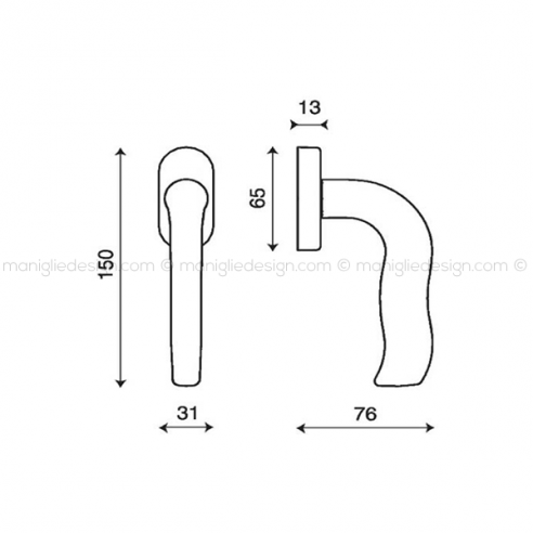 Maniglia martellina DK per finestra Minerva Kleis disegno