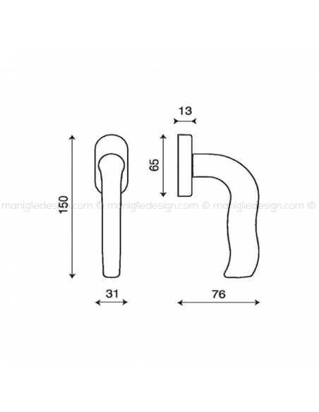 Maniglia martellina DK per finestra Minerva Kleis disegno