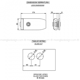 Serratura per porta in vetro foro maniglia SER001FM 2