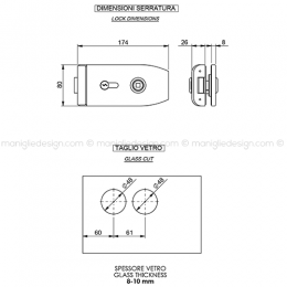 Serratura per porta in vetro foro maniglia con cilindro SER001FY 2