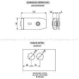 Serratura per porta in vetro foro maniglia con chiave SER001FC 2