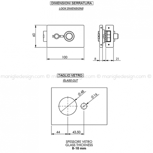Serratura per porta in vetro con privacy SER002PY