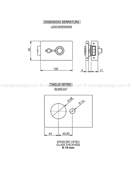 Serratura per porta in vetro con privacy SER002PY