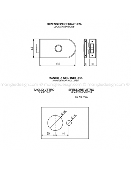 Serratura per porta in vetro foro maniglia SER003FM