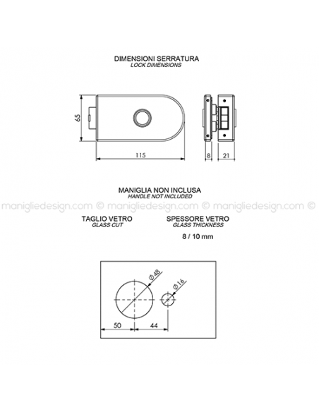 Serratura per porta in vetro foro maniglia con cilindro SER003FY