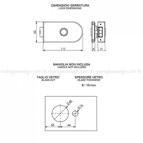 Serratura per porta in vetro con nottolino privacy SER003PY