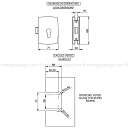 Serratura per porta in vetro foro cilindro SER004FY 2
