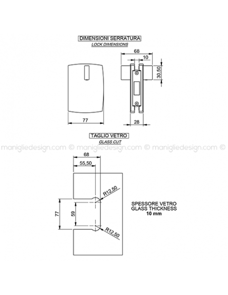 Incontro per doppia porta in vetro con pomolo fisso SER004IE
