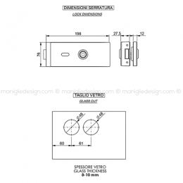 Serratura per porta in vetro foro maniglia con chiave SER006FC 2