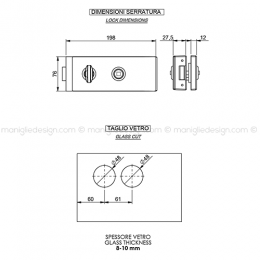 Serratura per porta in vetro foro maniglia con nottolino WC SER006FM 2