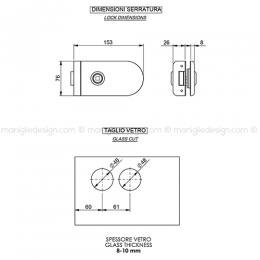 Serratura per porta in vetro foro maniglia SER007FM 2