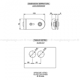 Serratura per porta in vetro foro maniglia con cilindro SER007FY 2