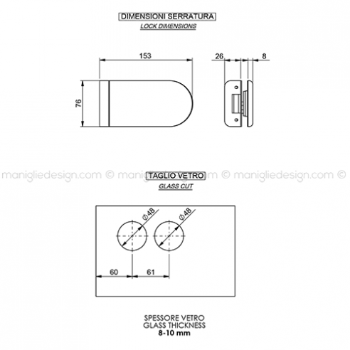 Incontro per doppia porta in vetro SER007IN