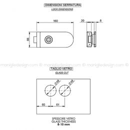 Serratura per porta in vetro foro maniglia SER008FM 2