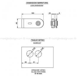 Serratura per porta in vetro foro maniglia con chiave SER008FC 2