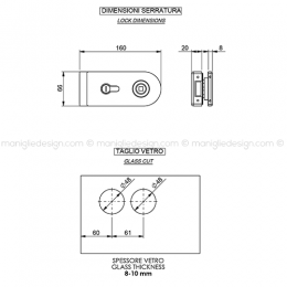 Serratura per porta in vetro foro maniglia con nottolino WC SER008WC 2