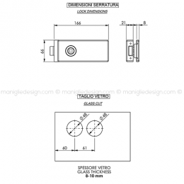 Serratura per porta in vetro foro maniglia SER009FM 2