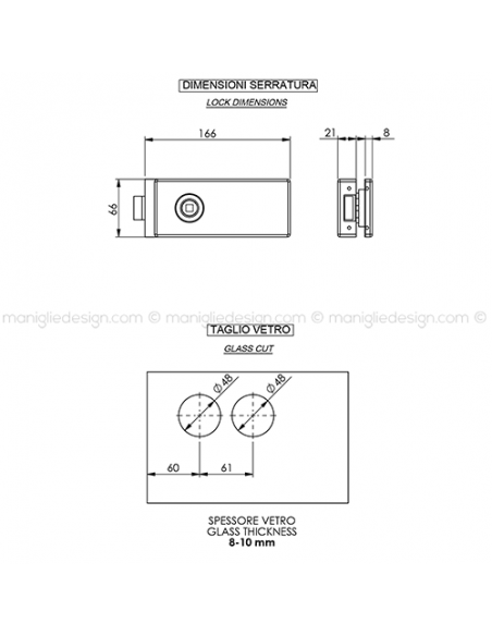 Serratura per porta in vetro foro maniglia SER009FM