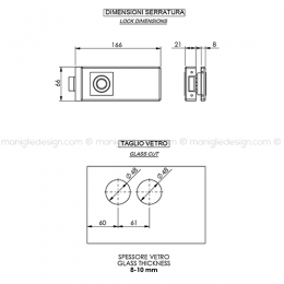 Serratura per porta in vetro foro maniglia SER010FM 2